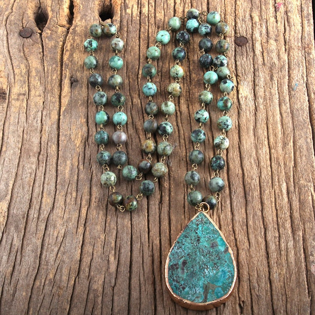 Stone Pendant Beaded Necklace - Palmetto Reina