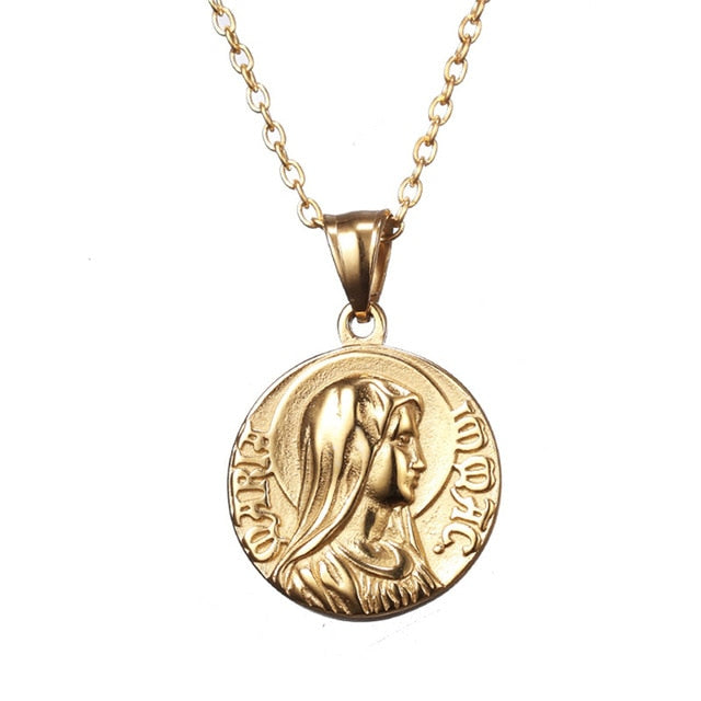 Jesus and Virgin Mary Coin Necklace