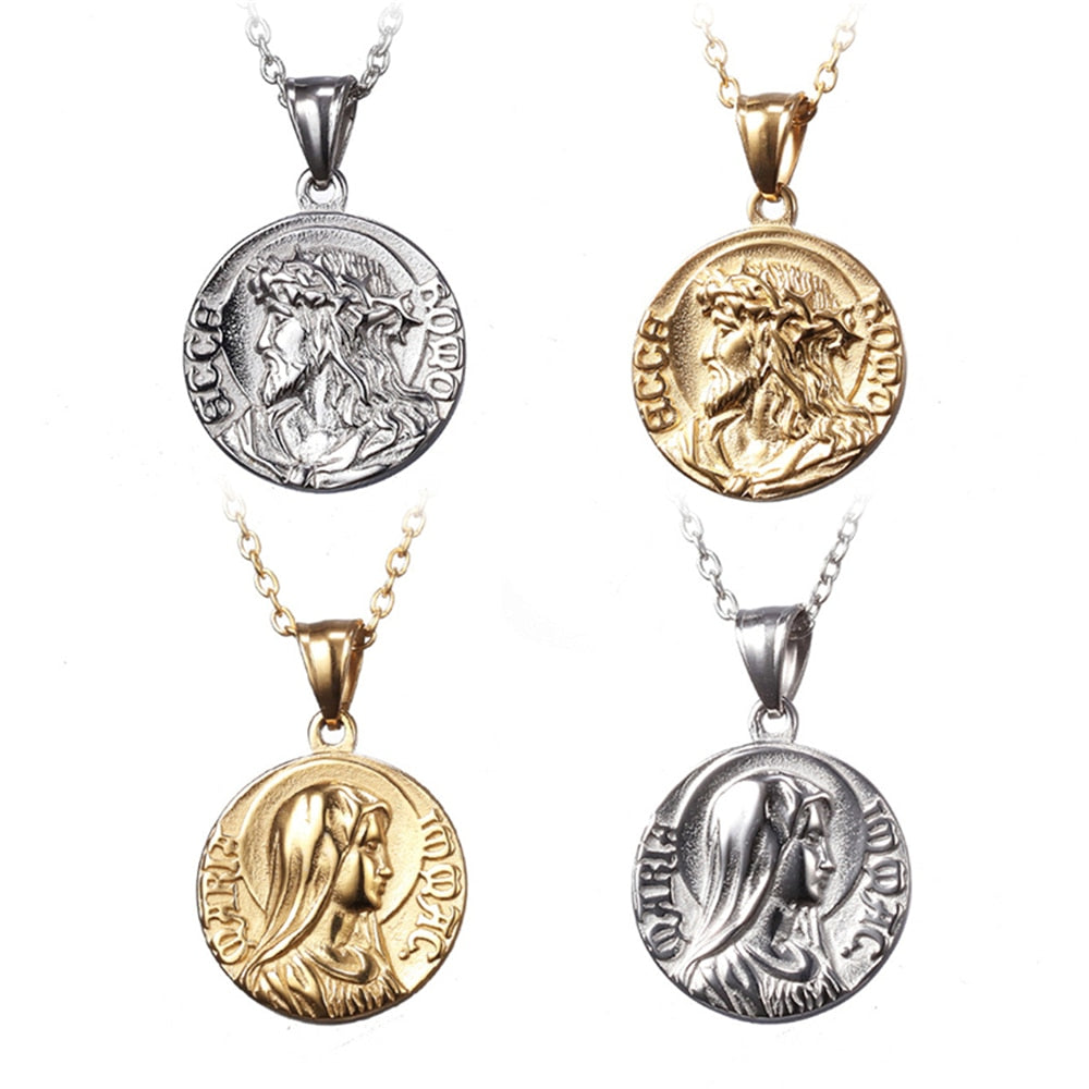 Collar Moneda Jesús y Virgen María